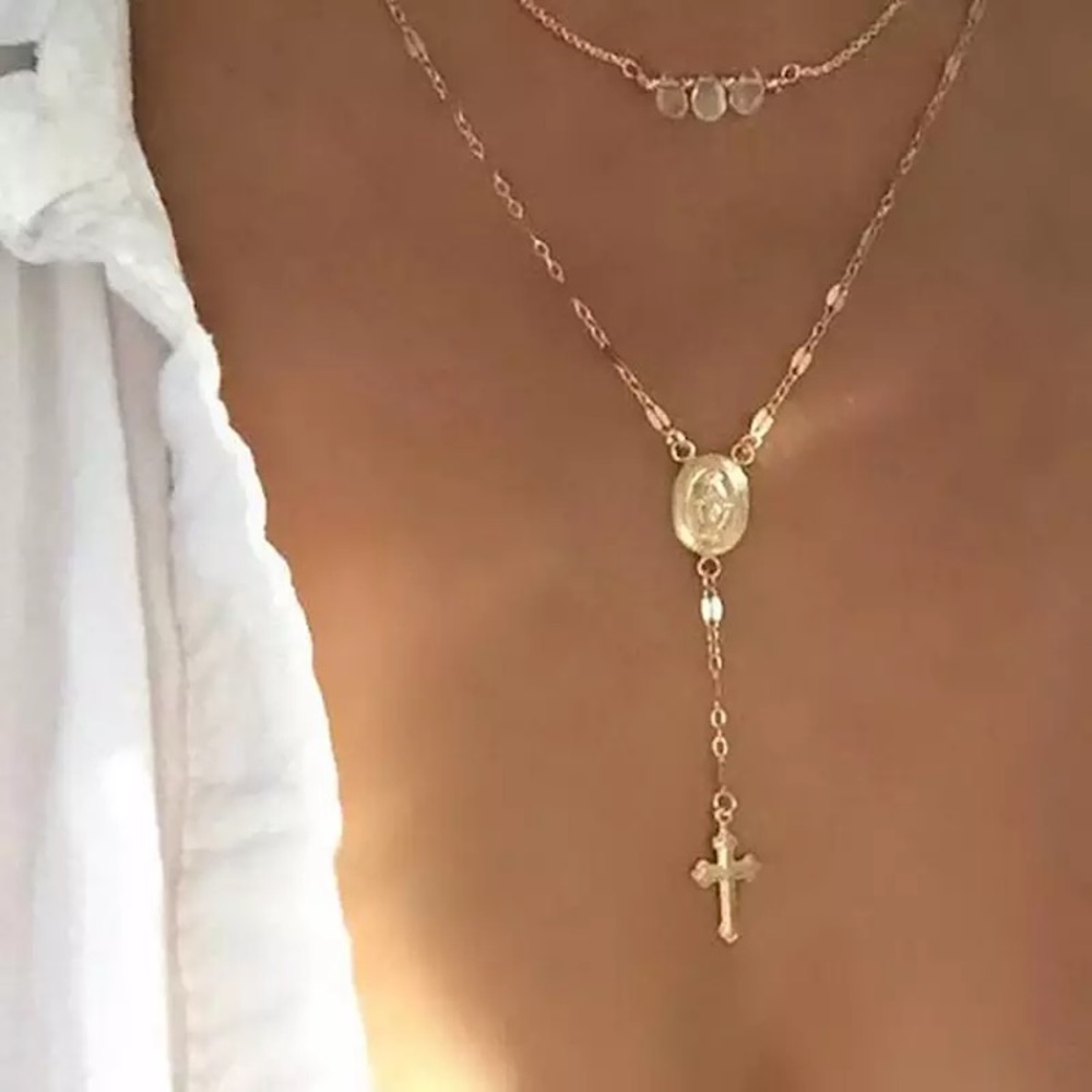 Virgin Mary Christian Cross Bohemian Cute Necklace - Picture 2 of 9